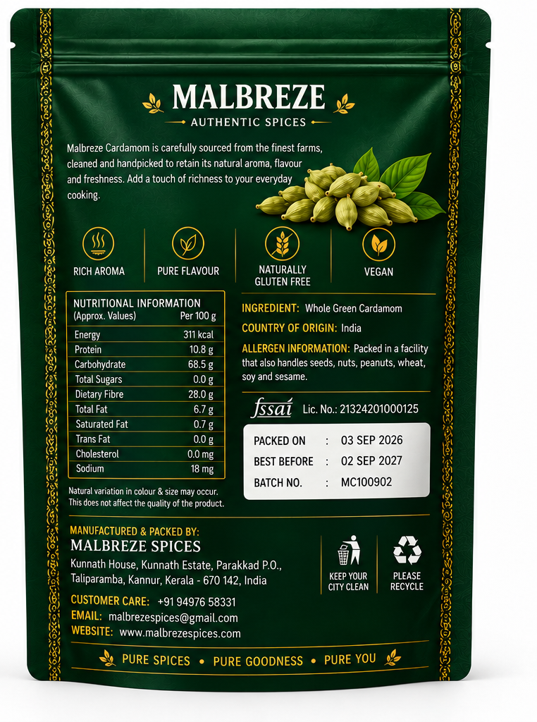 Malbreze Green Cardamom -100 Gms